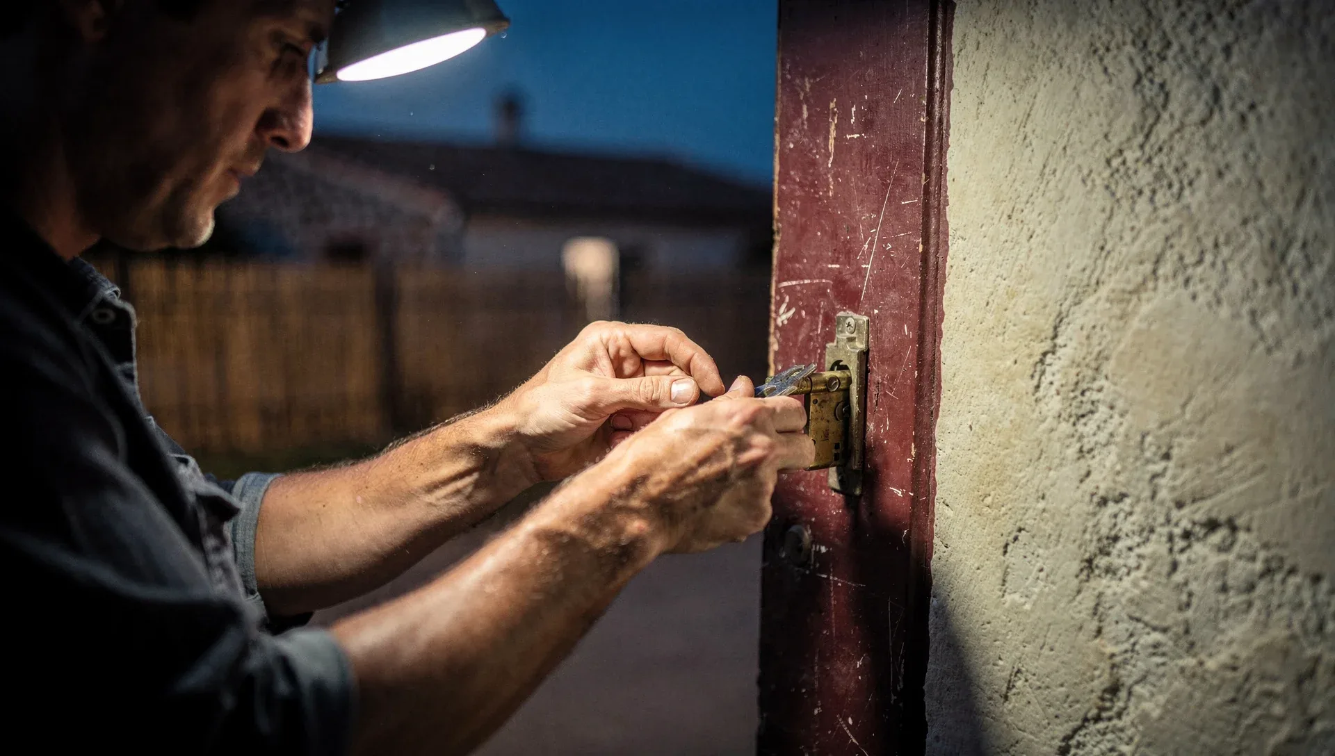 Artisan serrurier au travail sur une serrure à Pia